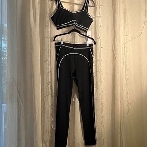 ALO Yoga Black Top & Leggings with White Accents